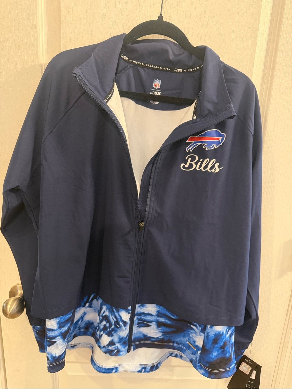 Women's Navy Bills Full-Zip Varsity Jacket